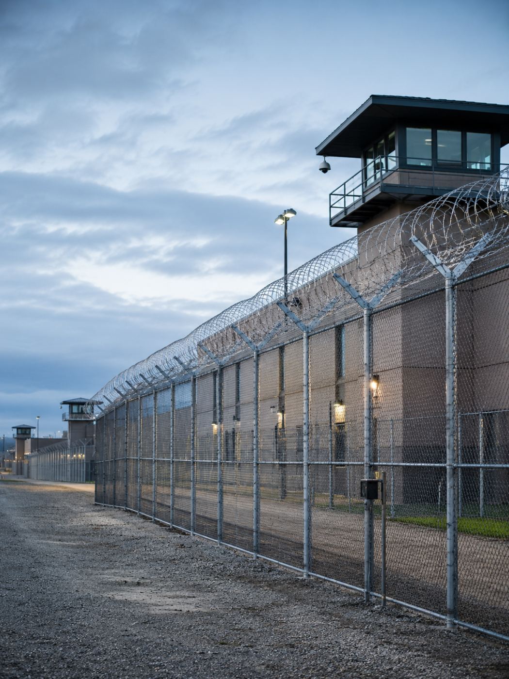 Secure corrections facility corridor with controlled doors