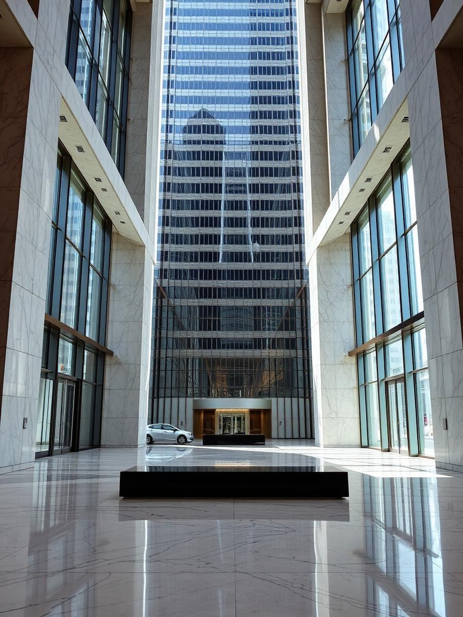Financial institution interior with secure teller area