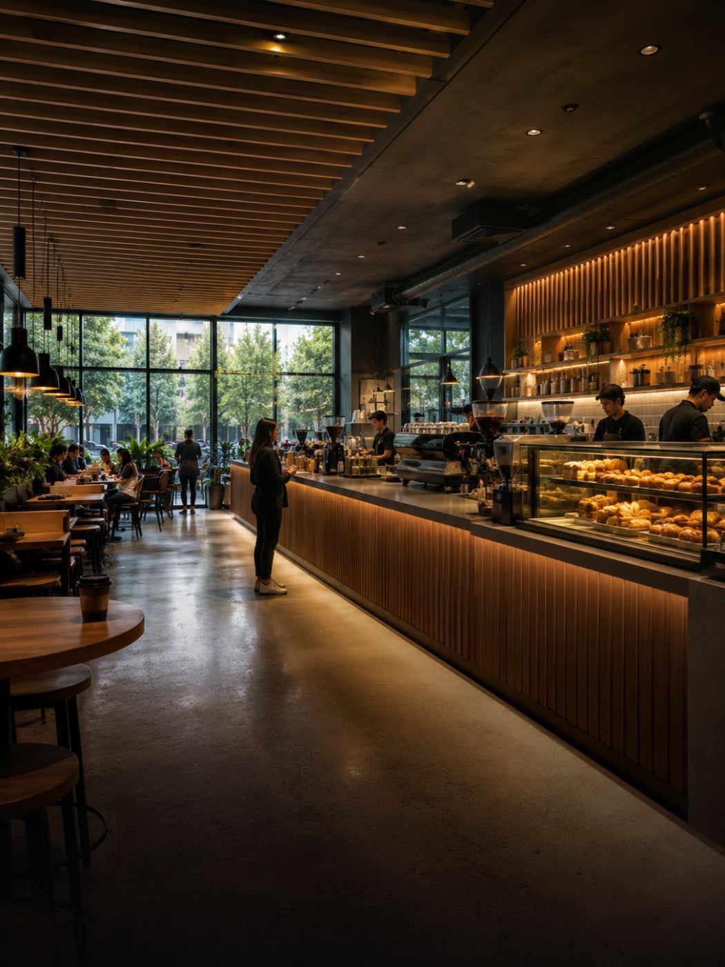 Quick service restaurant counter and dining area