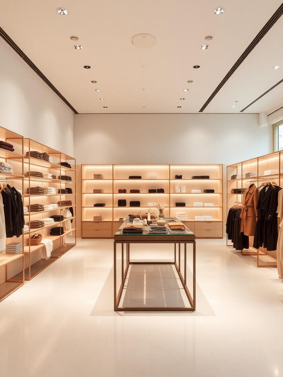 Retail store interior with merchandised display shelving